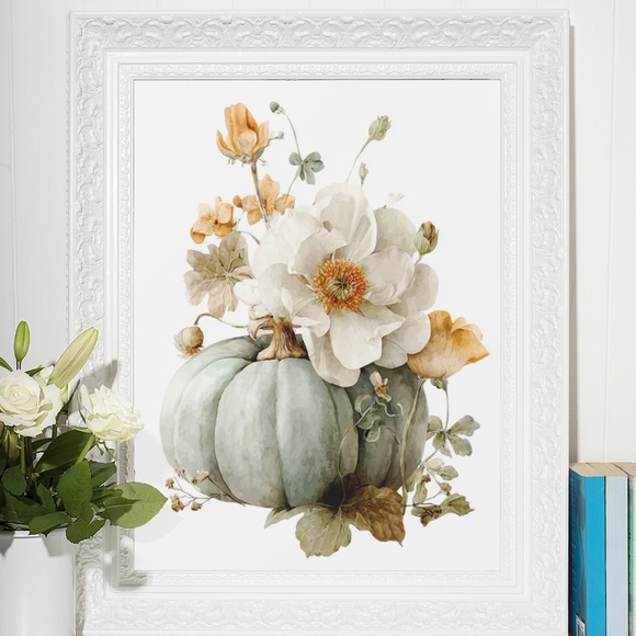 Watercolor Pumpkin with Flowers Wall Art Print Unframed - Cozy Autumn Elegance - Picture 7 of 7